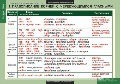 Таблицы. Русский язык для старшей школы. 10 класс