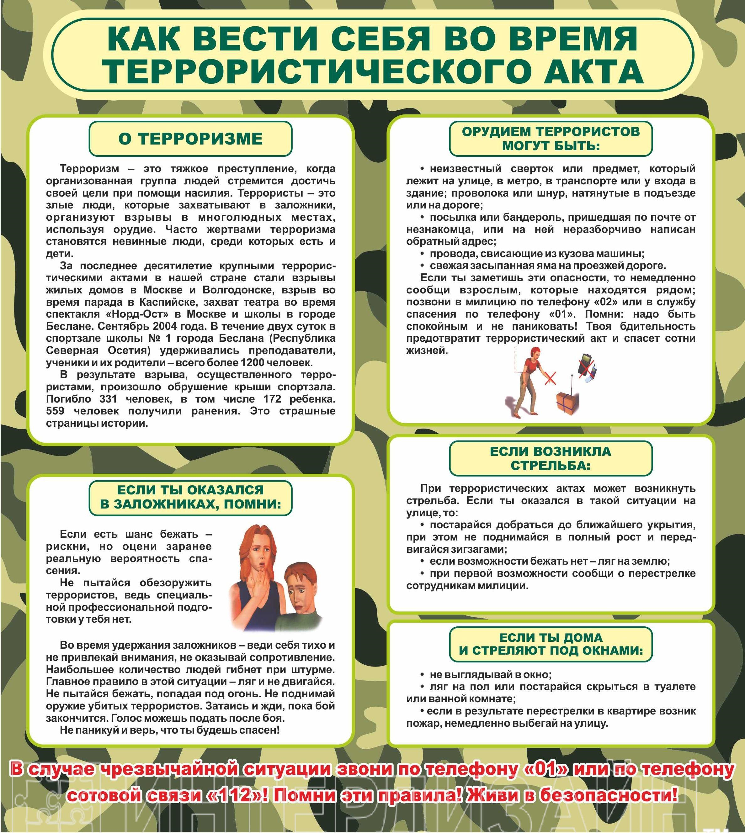 Стенд "Как вести себя во время террористического акта"