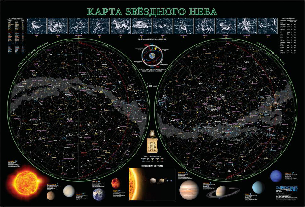 Карта звездного неба, 1010x690 мм (ламинированная)