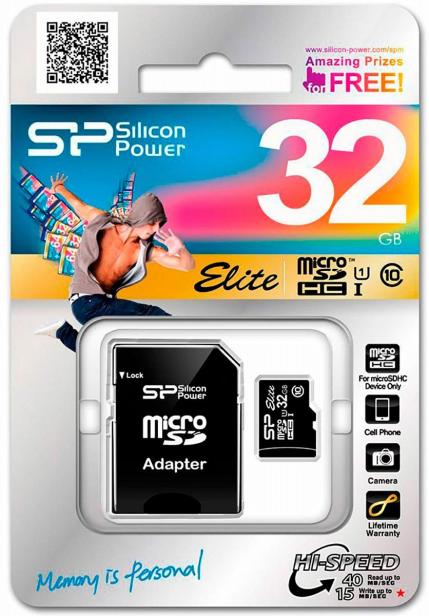 Карта памяти microSDHC SILICON POWER 32 ГБ, Class 10, SP032GBSTH010V10-SP, 1 шт., переходник SD