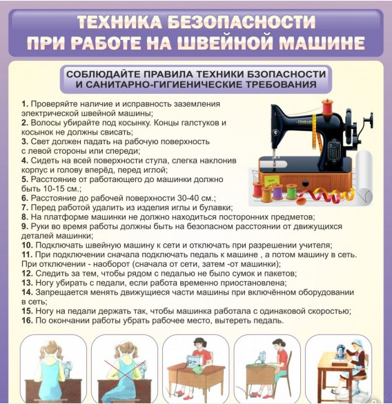 Стенд "Техника безопасности при работе на швейной машине"