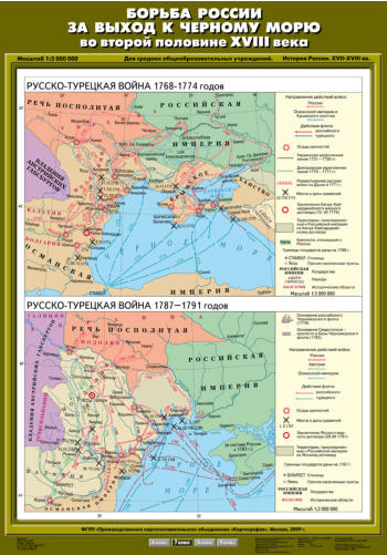 Карта "История России. XVII– XVIII вв. Борьба России за выход к Черному морю"