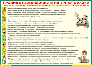 Таблица "Правила безопасности на уроке физики", 150x210см