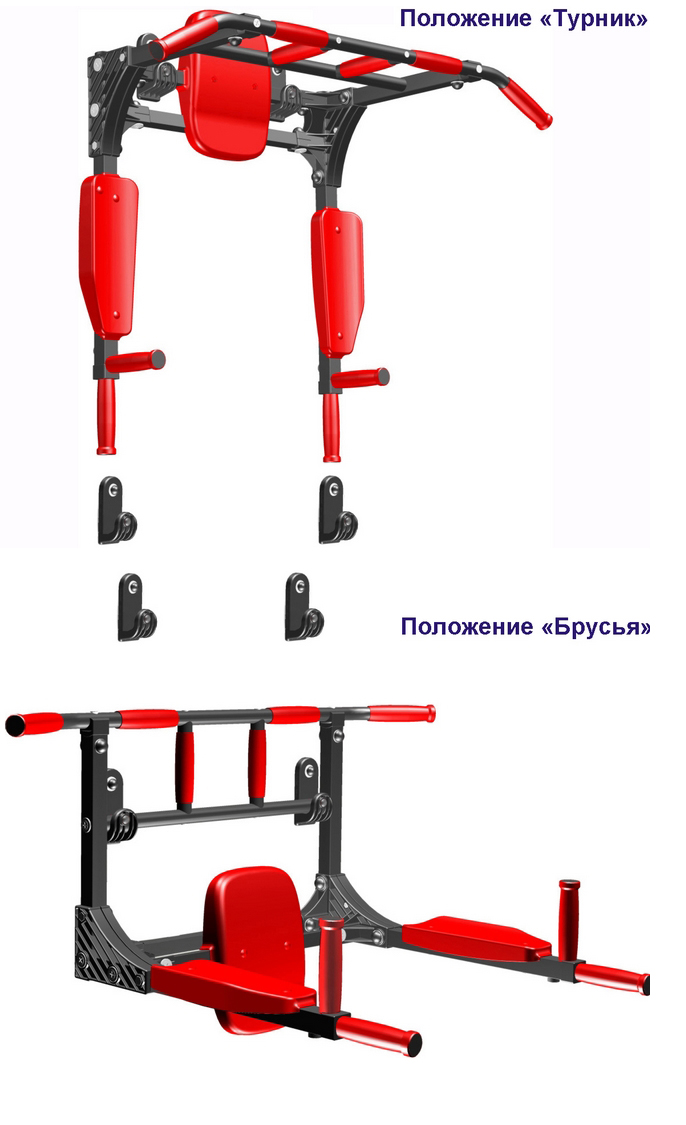 Комплекс "турник+брусья" настенный съемный переворотный Leco-IT Home