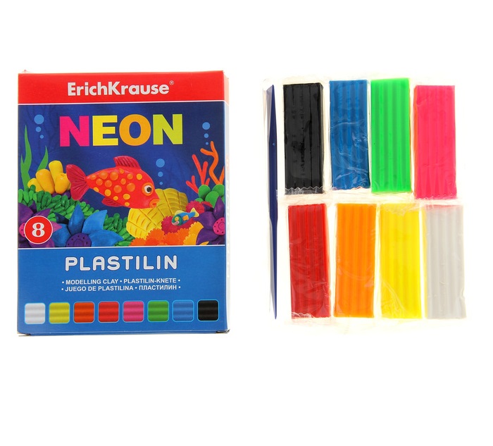 Пластилин "Neon", со стеком, 8 цветов